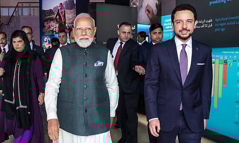 Prime Minister Narendra Modi with Jordanian Crown Prince Al Hussein bin Abdullah II during a visit to the Jordan Museum, in Amman, Jordan (PTI)