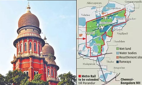 Madras High Court (L), Graphical representation of Parandur Airport (R)