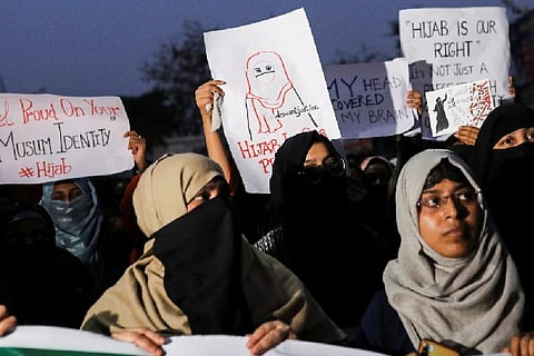 Protest over the hijab row in Delhi