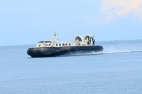 A hovercraft on patrol off Ramanathapuram coast