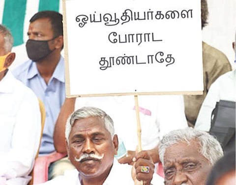 Retired staff at a protest recently