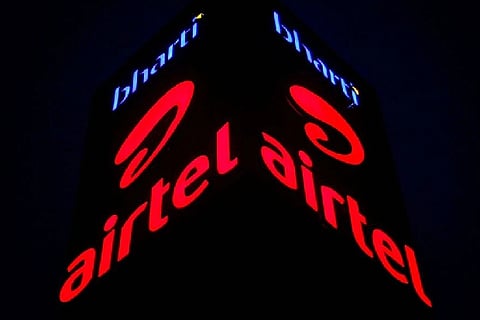 A Bharti Airtel office building is pictured in Gurugram