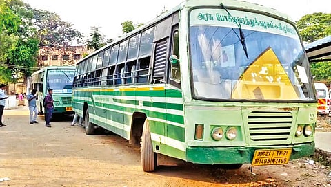 One of the seized buses in Kancheepuram.