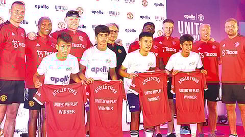 Manchester United stars with shortlisted winners at a promotional event in Chennai on Sunday