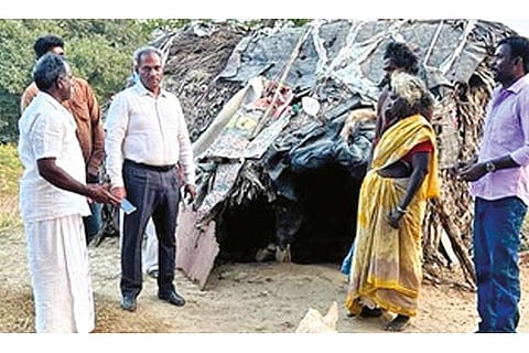 Collector Baskara Pandian during his visit to a Irula hamlet in Ranipet recently