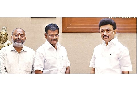 Dairy Development Minister SM Nasar with Chief Minister Stalin in the Assembly on Wednesday