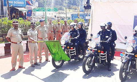 West Zone IG R Sudhakar flagging off ?Hill Cop Patrol? in The Nilgiris on Wednesday