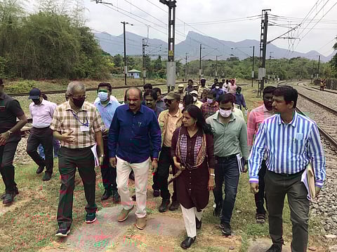 Madras High Court judges and officials during the inspection.