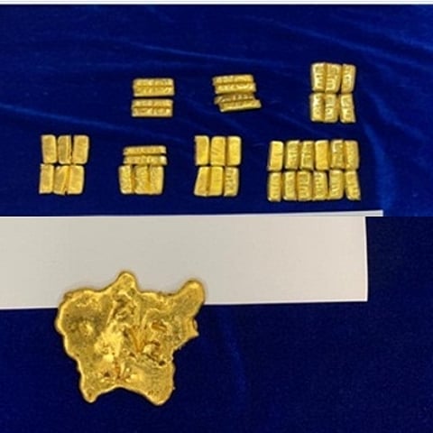 43 gold cut-bits of 24k purity, weighing 2.493 kg and valued at Rs 1.20 crore, were found wrapped around laptop chargers with adhesive tapes