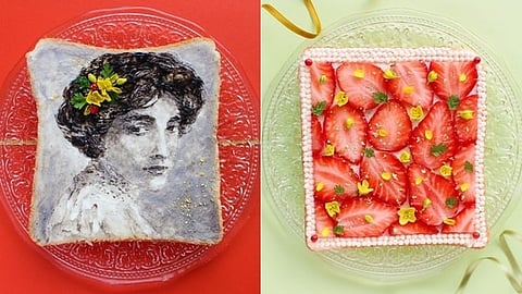 The art works done by the Japanese artist on bread toast slices