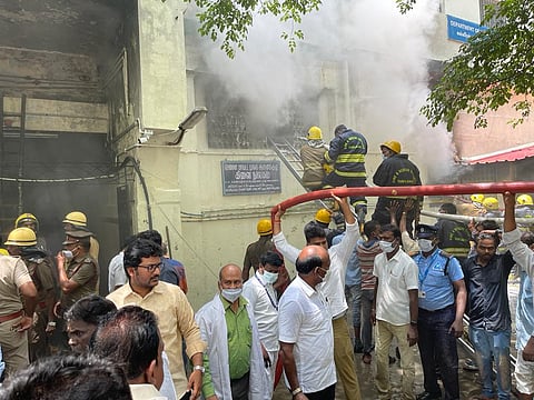 Plume of smoke emerging from the Bradfield surgical block.