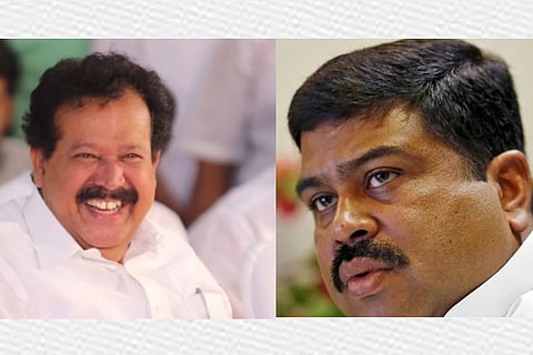 Tamil Nadu Higher Education Minister Dr K Ponmudy and Union Education Minister Dharmendra Pradhan