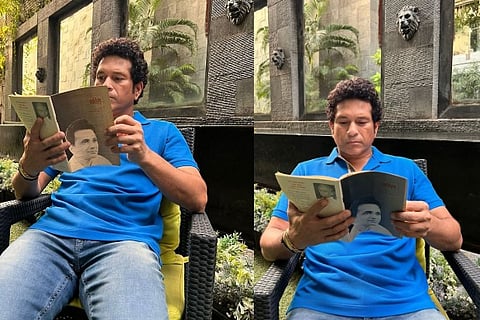 Cricket legend Sachin Tendulkar reading the book Sahitya by his father Ramesh Tendulkar