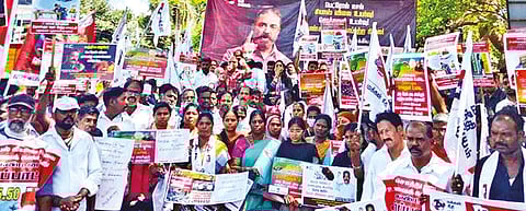MNM cadre stage protest against rise in fuel prices and property tax hike in city on Saturday