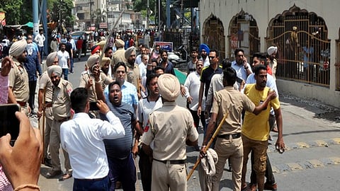 A clash erupted between two groups near Kali Devi Temple, in Patiala on Friday. (ANI Photo)