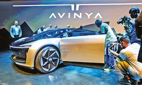 The Tata Avinya concept car unveiled during an event in Mumbai