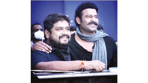 Director Om Raut with star Prabhas on the sets of the upcoming big-budget extravaganza Adipurush
