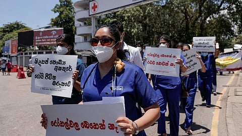 Government Medical Officers' Association members protesting against Gotabaya Rajapakse.