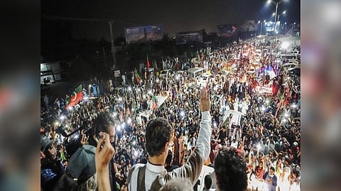 Imran Khan entered Islamabad in the early hours of Thursday.