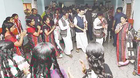Chief Minister MK Stalin dancing with Toda tribal people in The Nilgiris on Sunday
