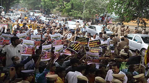 Protest against demolition drive in RA Puram