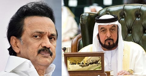 Tamil Nadu Chief Minister M K Stalin and UAE president Sheikh Khalifa bin Zayed Al Nahyan