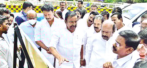 PWD, Highways Minister EV Velu inaugurating work to widen Dindigul-Tiruchy Road on Tuesday