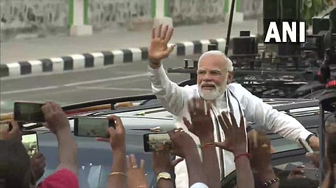 PM Modi holds a roadshow on arriving in Chennai on Thursday