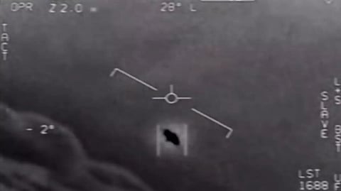 A screen grab from a Pentagon video showing "unidentified aerial phenomena".