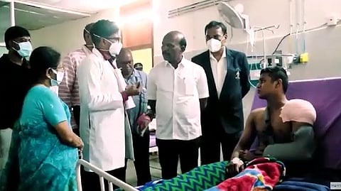 Ma Subramanian at the Omandurar hopsital visiting patients