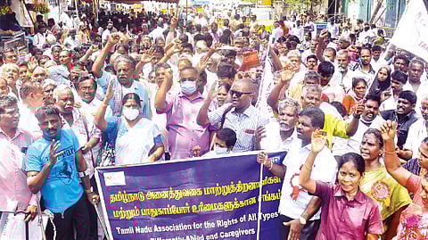 The protest taken out in Chennai city on Tuesday