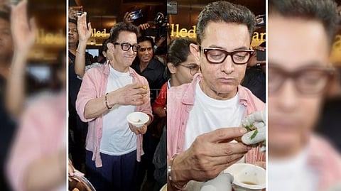 Aamir enjoys panipuri at event