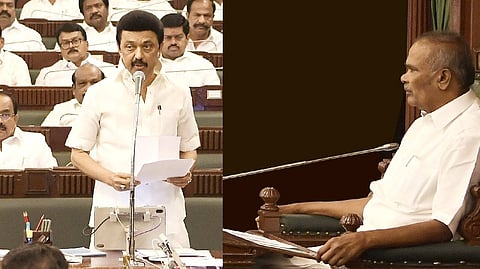 CM addressing the Assembly; Speaker Appavu.