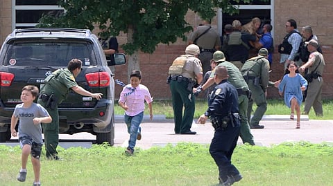 Children run for safety