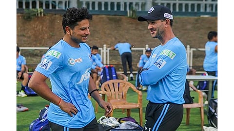 Kuldeep Yadav with Delhi Capitals head coach Ricky Ponting (Image: DC media)