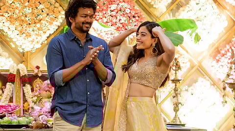 Vijay and Rashmika during the pooja of the film