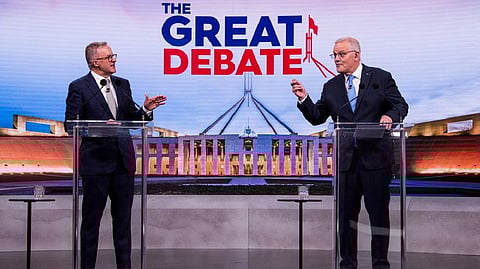 Scott Morrison debating with Anthony Albanese
