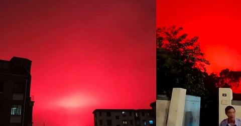 People recorded the skies turning crimson red, from their houses, balconies, and streets, several media houses reported.