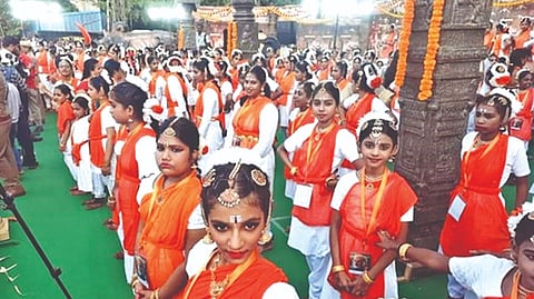 Girls in traditional dress waiting to welcome Prime Minister Narendra Modi as part of BJP?s road show in Chennai on Thrusday