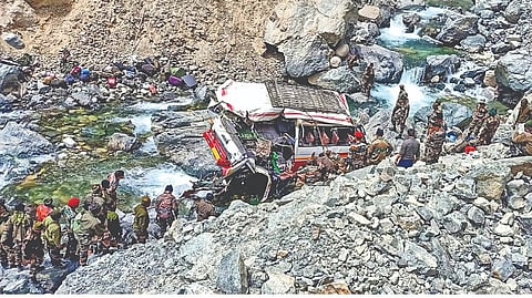 Army personnel at the accident site