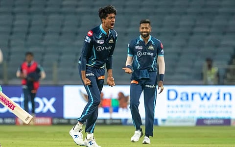 R Sai Kishore celebrates after picking up a wicket