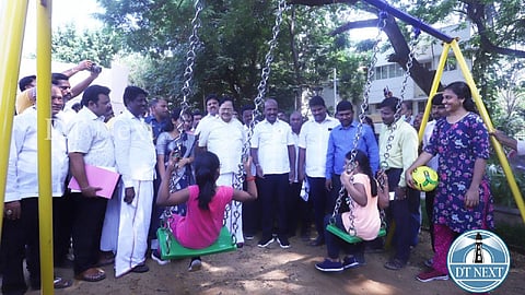 Ma Subramanian and Duraimurugan at the sensory park interacting with the children.