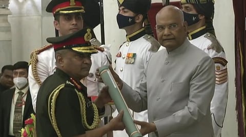 Indian Army Chief Gen Manoj Pande receives Param Vishisht Seva Medal from President Kovind