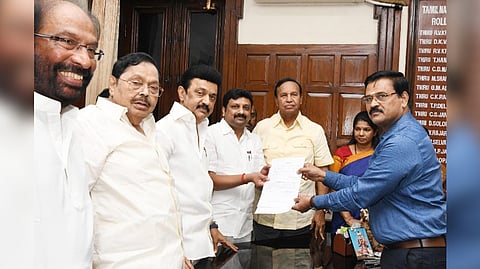 Three DMK candidates filed their nominations in the presence of CM.