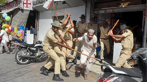 Police baton charge protesters after clashes broke out in Jalori Gate area, in Jodhpur