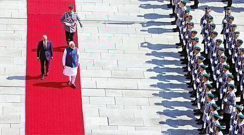 Germany is his first stop, where the Prime Minister sits down for his first meeting with Chancellor Olaf Scholz in Berlin