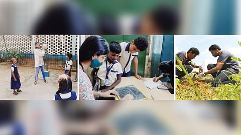 L - R: Students doing fun-filled academic activities and learning with children with special needs; Student volunteers of Care and Welfare planting saplings