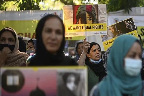 The demonstrators also chanted "Burqa is not our hijab!"