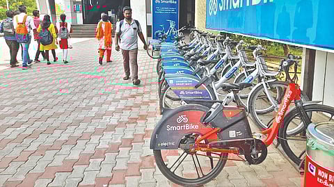SmartBike stand outside a metro station in Chennai