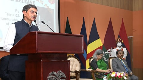 Governor Ravi speaking at the event.